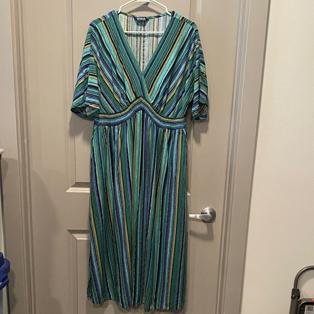 BloomChic Boho Maxi Dress 14/16 1x Emerald Green Striped Empire Waist Dress - Picture 2 of 10
